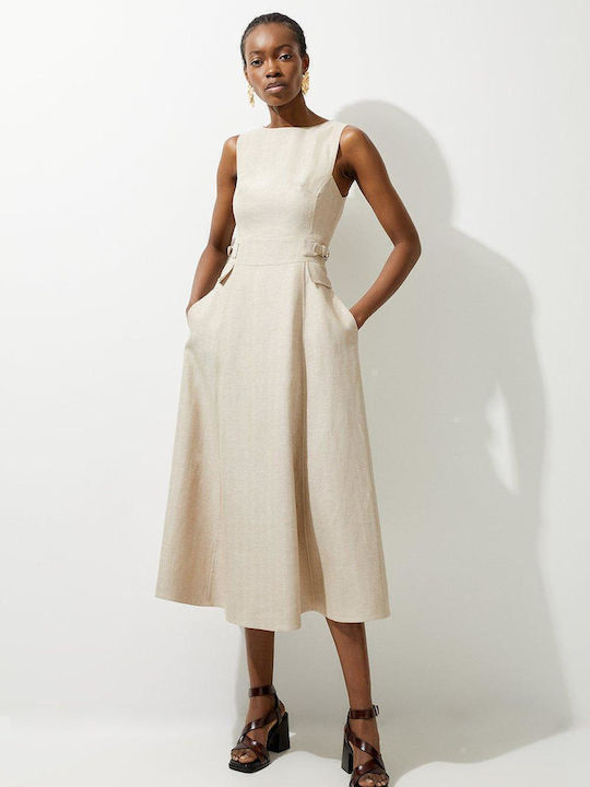 karen millen dress beige Cream Tailored Pocket Front Midi Dress