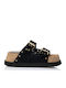 Leather Women's Flat Sandals in Black Color