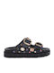 Leather Women's Flat Sandals in Black Color