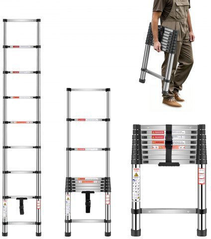 Vevor Telescopic Ladder Steel 9 of Steps with Maximum Height 2.54m