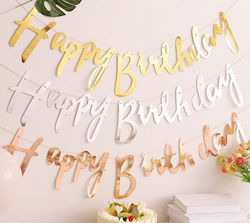 "Happy Birthday" Calligraphic Silver Banner