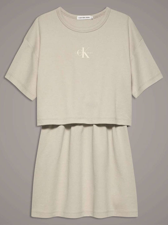 Calvin Klein Παιδικό Φόρεμα Κοντομάνικο Μπεζ