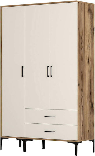Dreifachtür Kleiderschrank Kumsal Walnut-cream 120x47.5x201.4cm