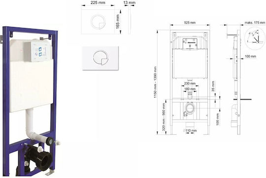 Built-in Metallic Low Pressure Rectangular Toilet Flush Tank White