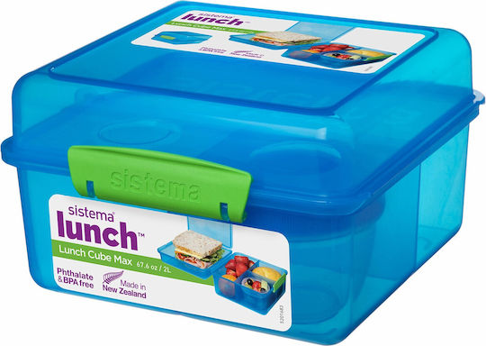 Sistema Plastic Blue Lunch Box With Compartments 2lt