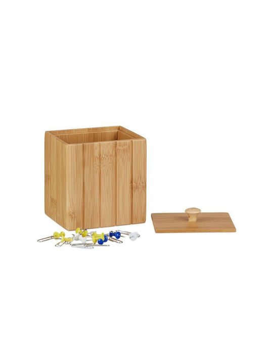 Relaxdays Coș de Depozitare Bambus cu capac 11.5x10x8cm 1buc