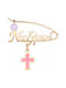 Child Safety Pin made of Gold 9K with Cross for Girl