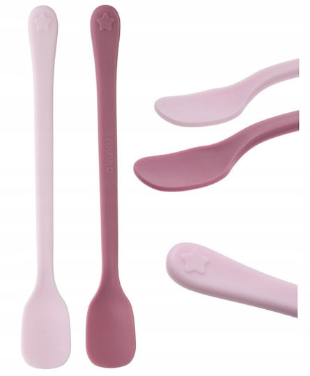 Akuku Baby Set with First Feeding Spoons Heat Sensing Plastic for 4+ Months Pink 2 Pieces