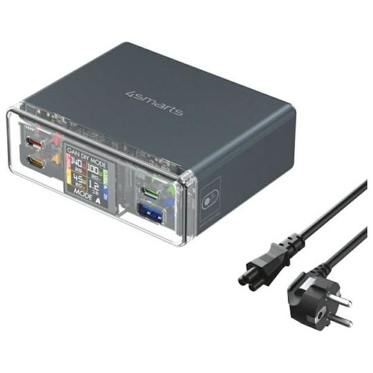 4Smarts Βάση Φόρτισης με Θύρα USB-A και 3 Θύρες USB-C 300W Power Delivery σε Γκρι χρώμα (Lucid)