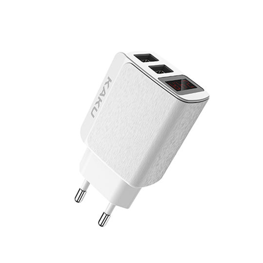 Kaku Încărcător cu Cablu Integrat cu 2 Porturi USB-A Albς