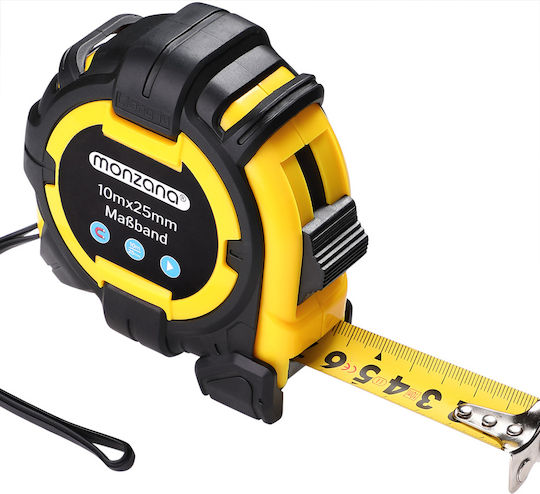 Monzana Maßband 10m Länge 25mm Breite Robustes Gehäuse Schwarz Gelb