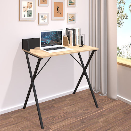 Professional Office Zervan Wooden Oak-black with Metal Legs 80x50x84cm
