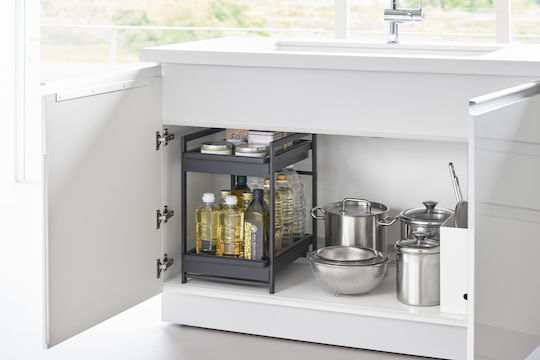Yamazaki Inox Black Kitchen Organization Shelf for Inside the Cupboard