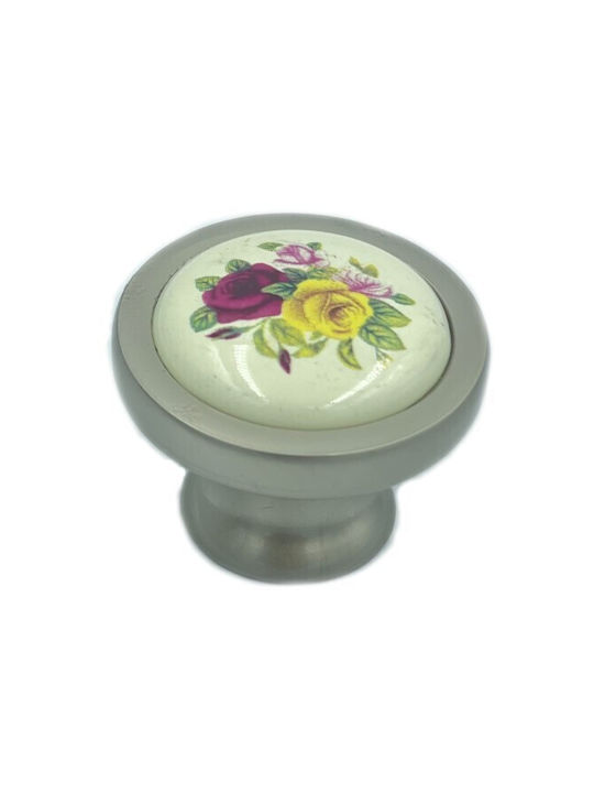 Porcelain Knob Yellow Pink Flower Finetto Art.031v 30mm Silver 256-031v Yellow Pink