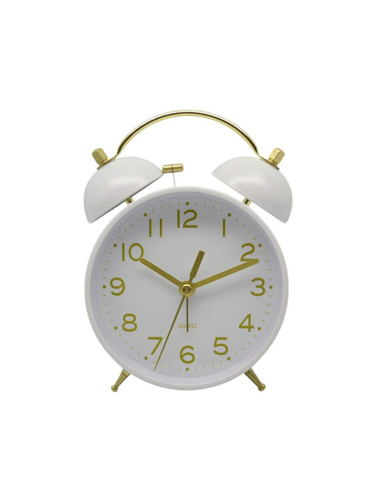 Silent Metal Retro Alarm Clock White Matte Gold Color 11x5.2x15.7cm Ankor
