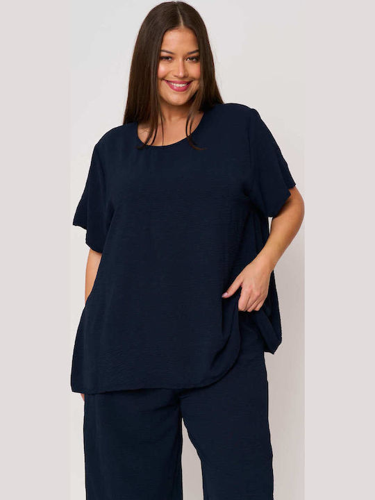 Women's Blouse Short Sleeve Blue