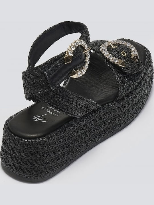 Mariella Fabiani Leather Women's Flat Sandals in Black Color 2505