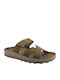 Leather Women's Flat Sandals Anatomic in Khaki Color