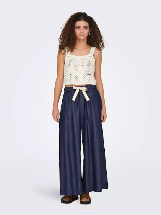 Ankle Damen Stoff Hose Marineblau