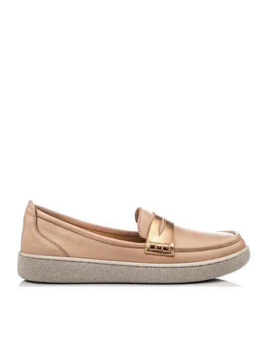 Boxer Leather Women's Loafers in Beige Color