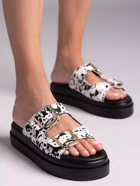 Mariella Fabiani Leather Women's Flat Sandals Flatforms Black