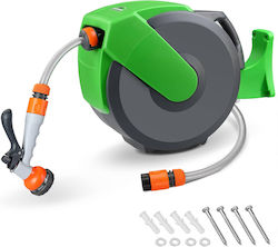 Auto-retractable Hose Reel Gardebruk 20 + 2 M Garden Hose 180-degree Swivel Wall Mount 7-in-1 Spray Gun Connectors Gray Green Auto-retractable Hose Reel Gardebruk 20 + 2 M Garden Hose 180-degree Swivel Wall Mount 7-in-1 Spray Gun Connectors Gray Green