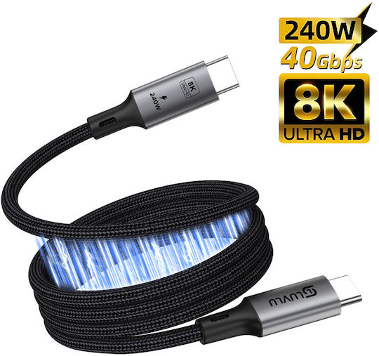 Cablu Luvlu Usb C 4.0 Usb C-C 8k@60hz 4k@144hz Pd 240w Încărcare Super Rapidă Design Magnetic Inteligent Transfer Date 40gbps Compatibil Thunderbolt 4 Cablu Încărcare Super Rapidă Iphone 16 Pro Max Galaxy S25 S24 Lungime 150cm