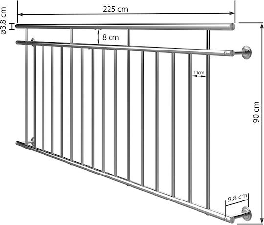 French Balcony Terrace Railing Stainless Steel 90 x 225 cm
