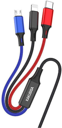 Kakusiga Geflochten USB zu Blitzschlag / Typ-C,TC-TC / Micro-USB Kabel Schwarz 1m (KSC-804/BLACK)