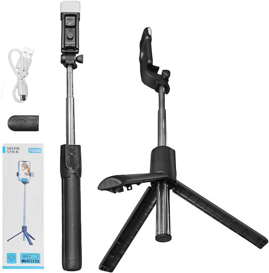 Justnote Selfie-Stick Handy-Stative Bluetooth-Fernbedienung mit Aufhelllicht Schwarz