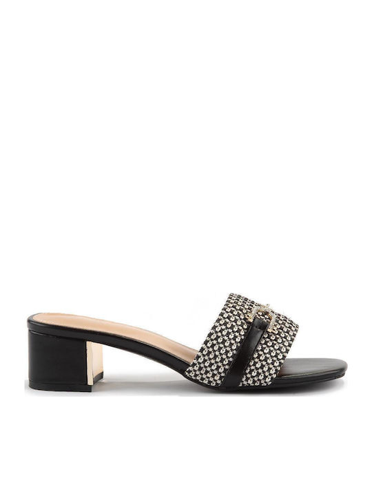 Fshoes Mules με Χαμηλό Τακούνι σε Μαύρο Χρώμα
