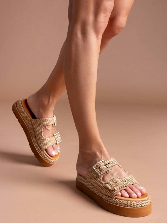 Mariella Fabiani Leather Women's Flat Sandals in Beige Color 2523/91