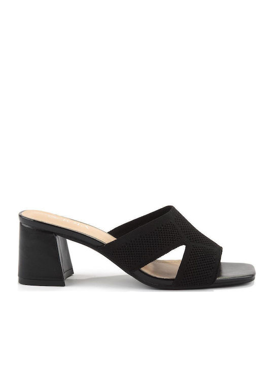 Fshoes Mules με Ψηλό Τακούνι σε Μαύρο Χρώμα