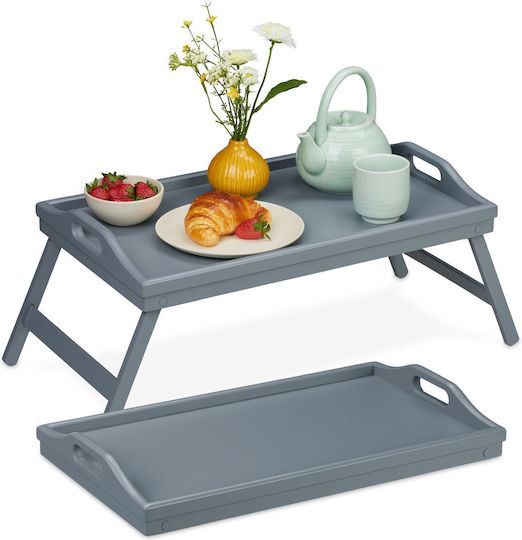 Relaxdays Bamboo Rectangular Bed Tray made of Bamboo with Handles in Gray Color 24x60x30cm 10046373 2pcs