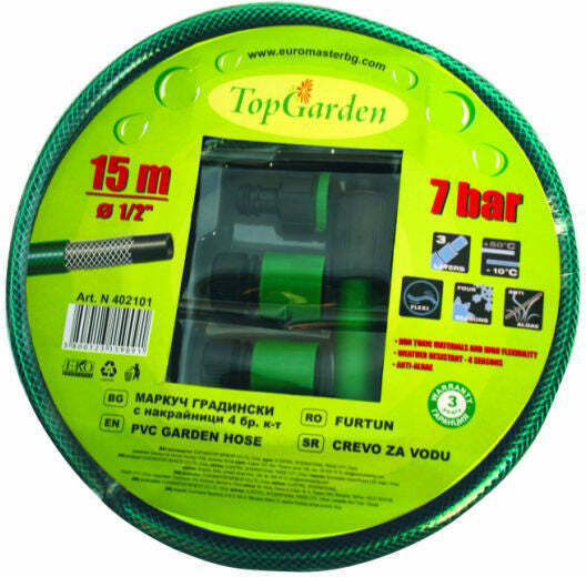 Градински воден маркуч 1/2 "x15m 4 фитинга Topgarden 402101
