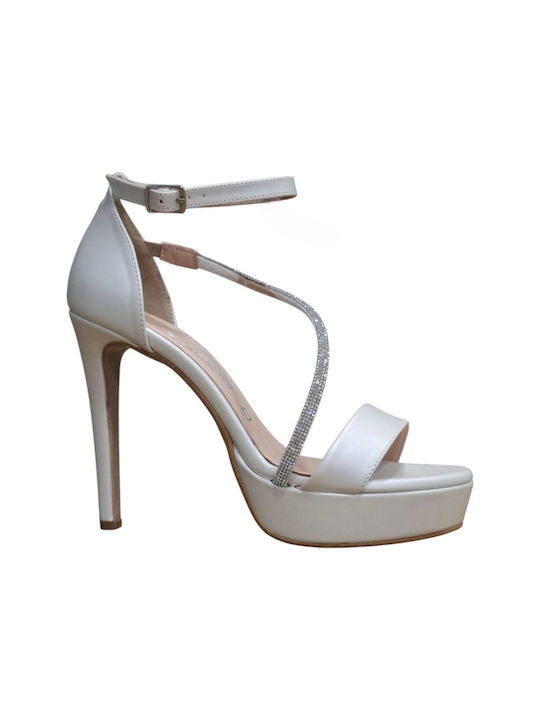 Zelios Leather Sandals with Strass Ice