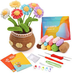 Complete Diy Crochet Set Beginners Advanced Accessories Yarn Tools Instructions Included Decorative Model Handmade Flower Pot Daisies Multicolor Brown