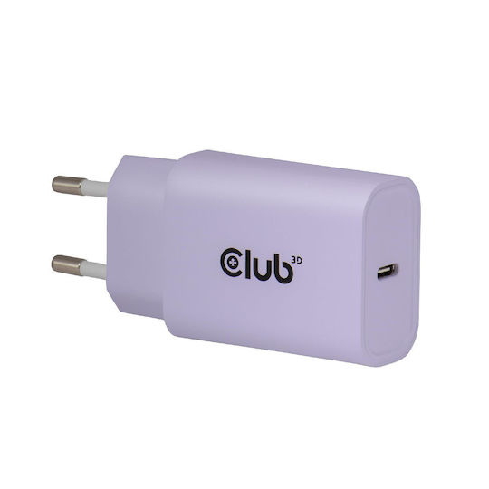 Club3D Ladegerät ohne Kabel mit USB-C Anschluss 30W Stromlieferung Lila (CAC-3025)