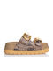 Leather Women's Flat Sandals in Tabac Brown Color