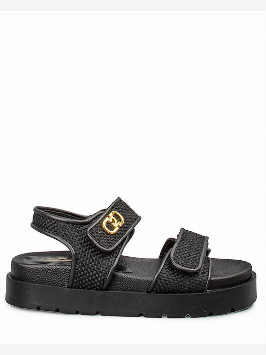 Sante Leather Women's Flat Sandals in Black Color