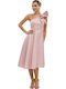 Summer Midi Dress for Wedding and Christening Satin Pink