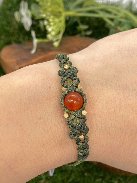 Macrame Bracelet Olive Thread Adjustable Clasp Carnelian Bead