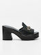 Leather Mules with Low Heel in Black Color