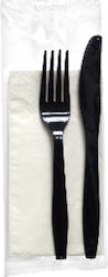 Schwarzes Plastikbesteck-Set Messer Gabel Serviette Pack/100 Stk Schwarzes Plastikbesteck-Set Messer Gabel Serviette Pack/100 Stk