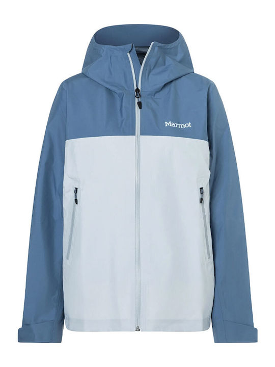 Minimalist Women's for Hiking Lifestyle Jacket Waterproof and Windproof for Spring or Autumn with Hood Light Blue