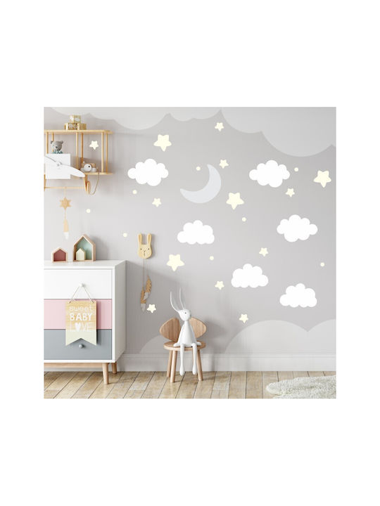 Wall Stickers For Nursery-kids Room Moon, Clouds And Stars Set Of 28pcs. - Turquoise