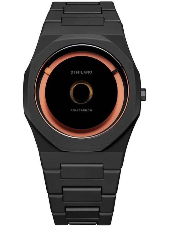 D1 Milano Polycarbon Digital Ceas Barbatesc 40.5mm Baterie cu Culoare Neagră Cauciuc Cureaua