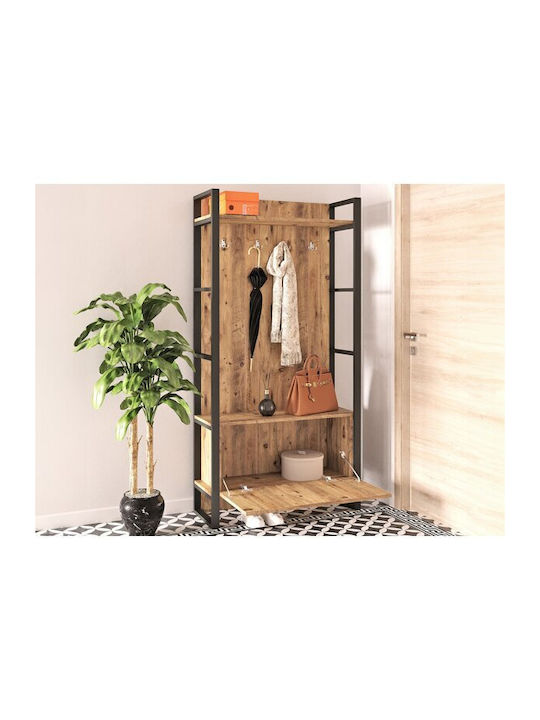 Kailua 538 Eingangsmöbel mit Spiegel Πεύκο, Μαύρο 40x90x34cm