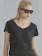 Women's Blouse Cotton Short Sleeve with V Neckline Black