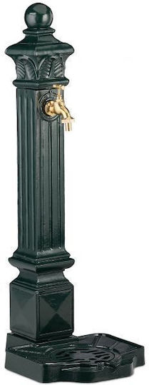 Antiker Gartenbrunnen aus Aluminium mit goldenem Wasserhahn Relaxdays Ca. Maße 80 x 28 x 32 cm Dunkelgrün